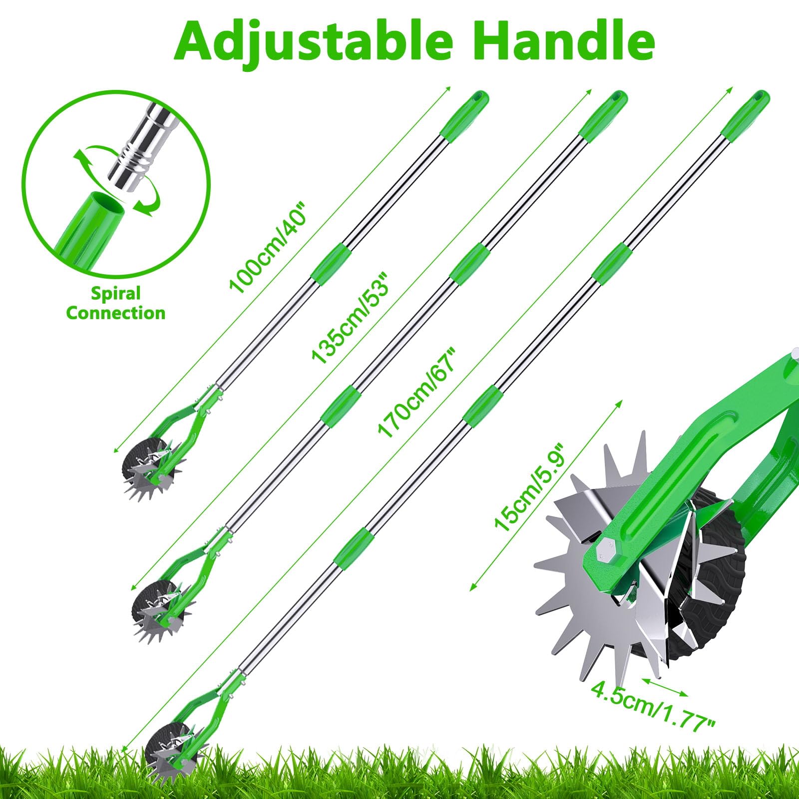 Aishkimo Edger blade close-up highlights durable chrome steel for tough grass trimming.