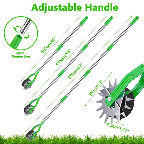 Aishkimo Edger blade close-up highlights durable chrome steel for tough grass trimming.