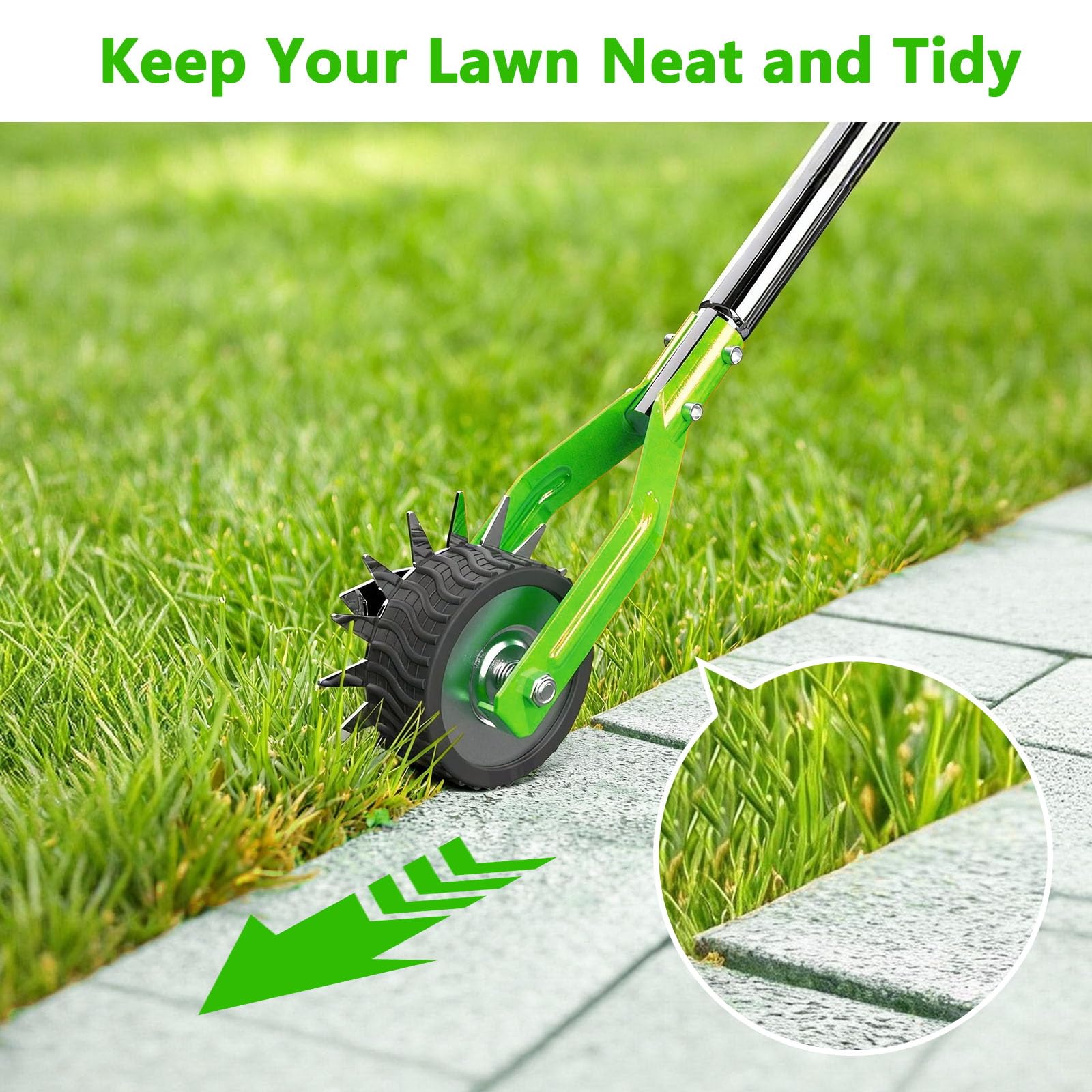 Aishkimo Edger in action trims along sidewalks with edge precision.