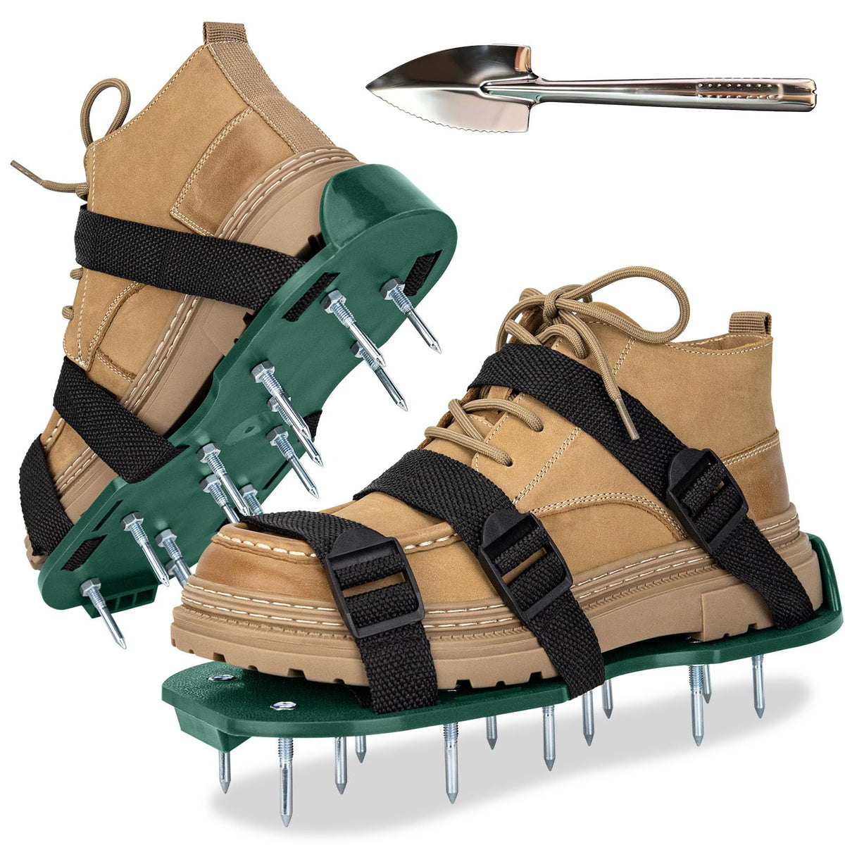 Aishkimo Lawn Aerator Shoes with adjustable straps for secure stability during use.