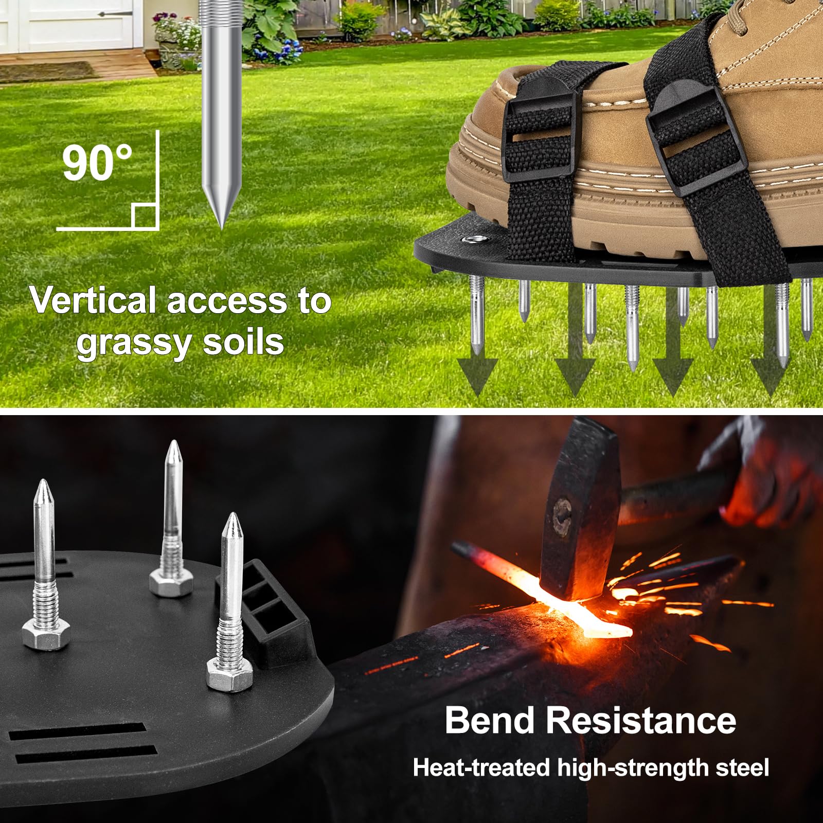 Aishkimo lawn aerator shoes durable plastic base supports long-term garden use.