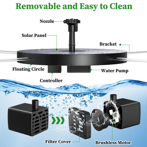 AISITIN 6-7-inch-diameter solar pump fits ponds, pools, and bird baths with ease