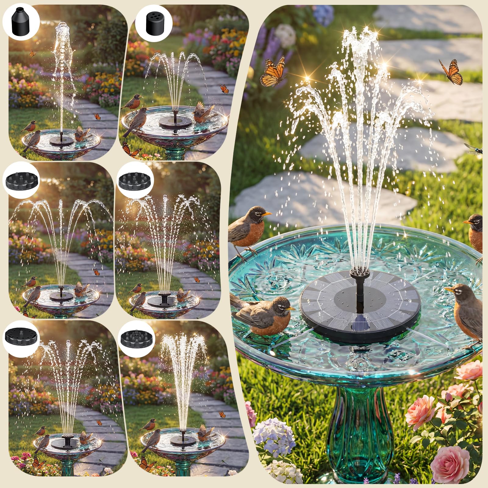 AISITIN six-nozzle kit offers diverse fountain styles for outdoor decor