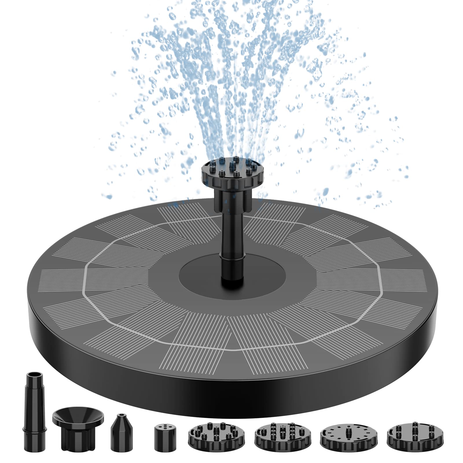 AISITIN bird bath fountain with six nozzles delivering varied sprays.