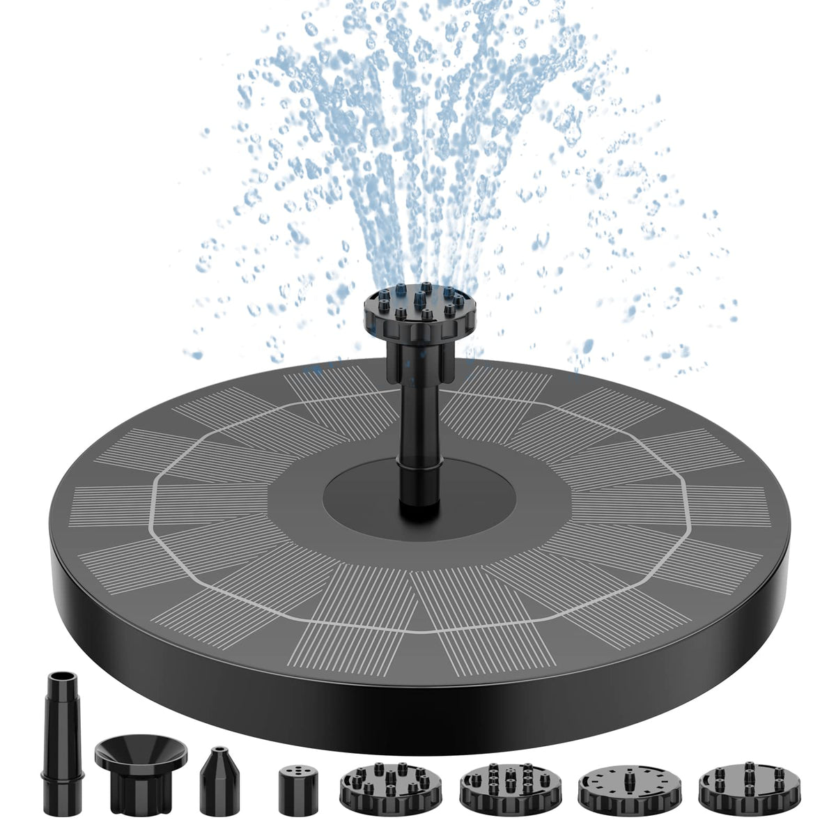AISITIN bird bath fountain with six nozzles delivering varied sprays.