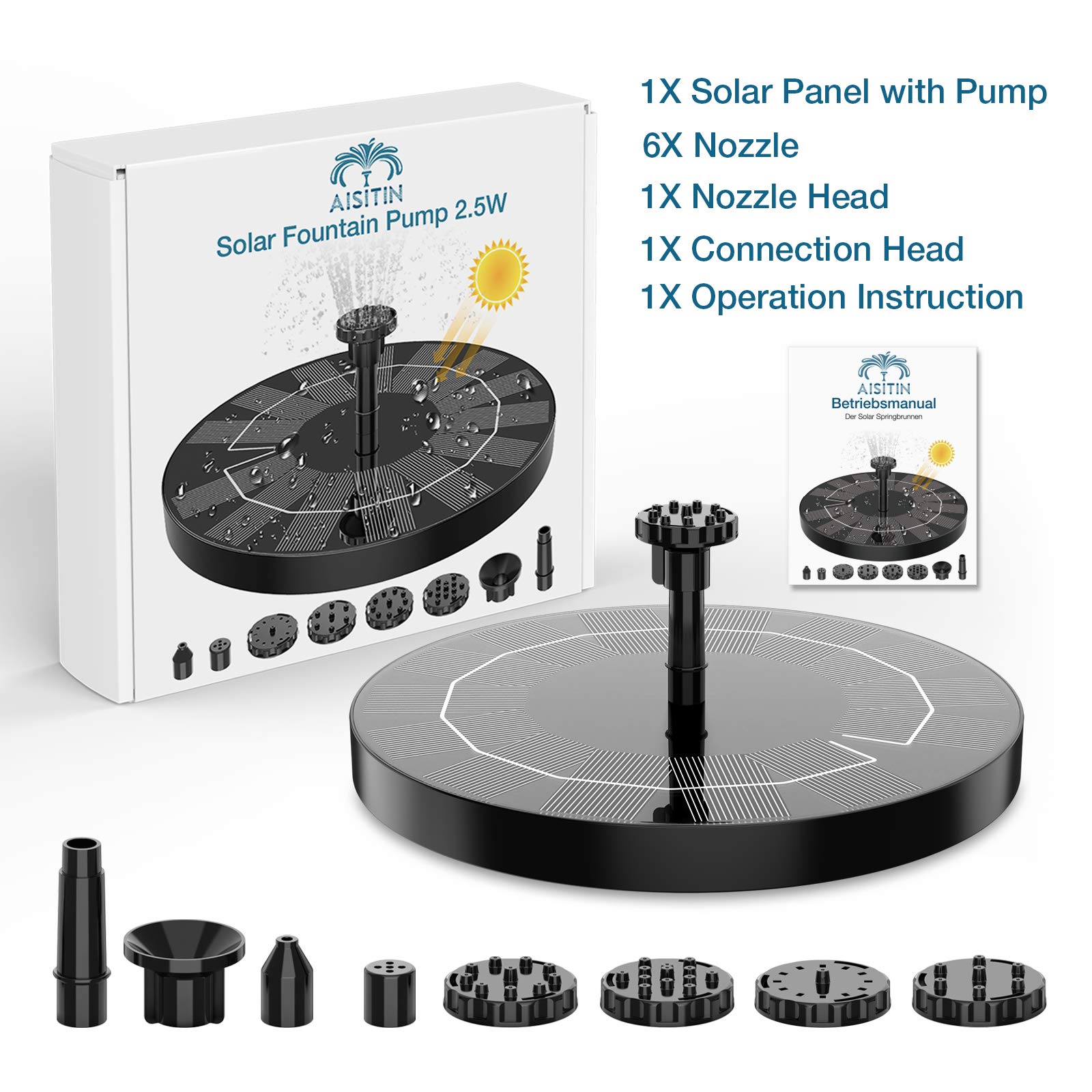AISITIN durable solar fountain assembly ready for outdoor use.