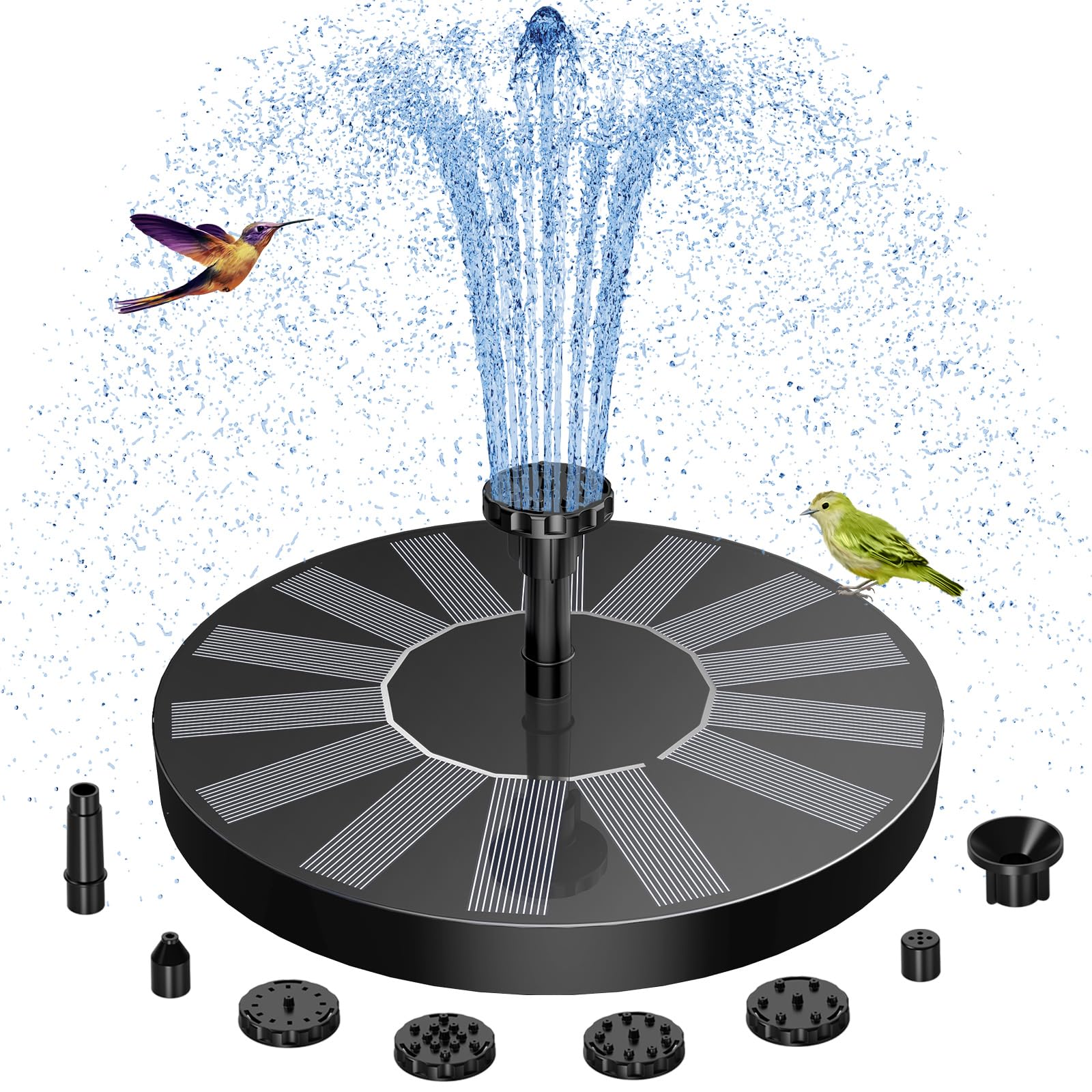 AISITIN solar bird bath fountain with six nozzles attracts birds to garden water feature