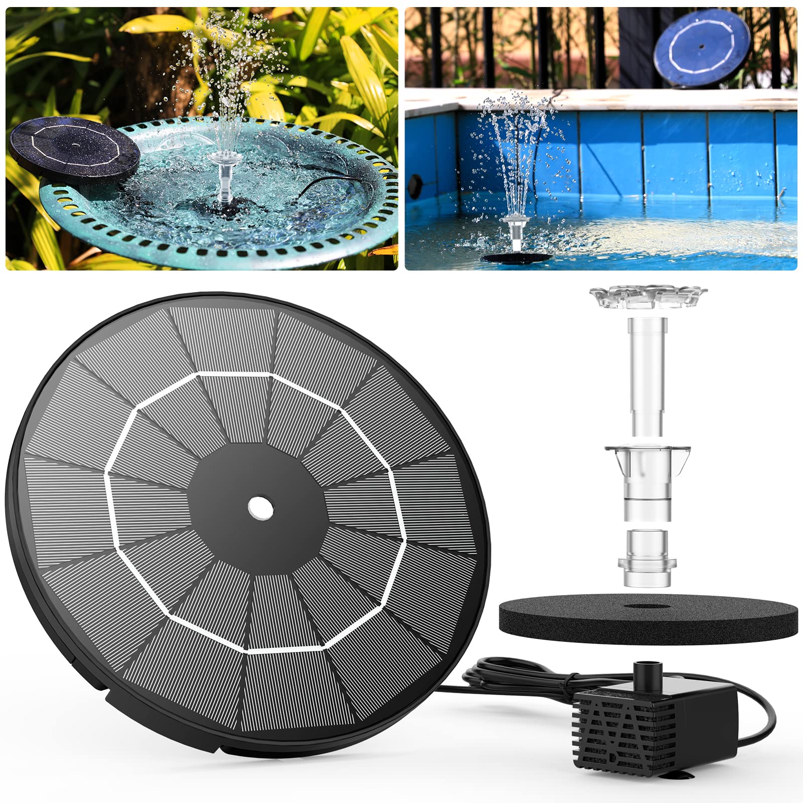 AISITIN solar bird bath setup showing a lively fountain attracting birds