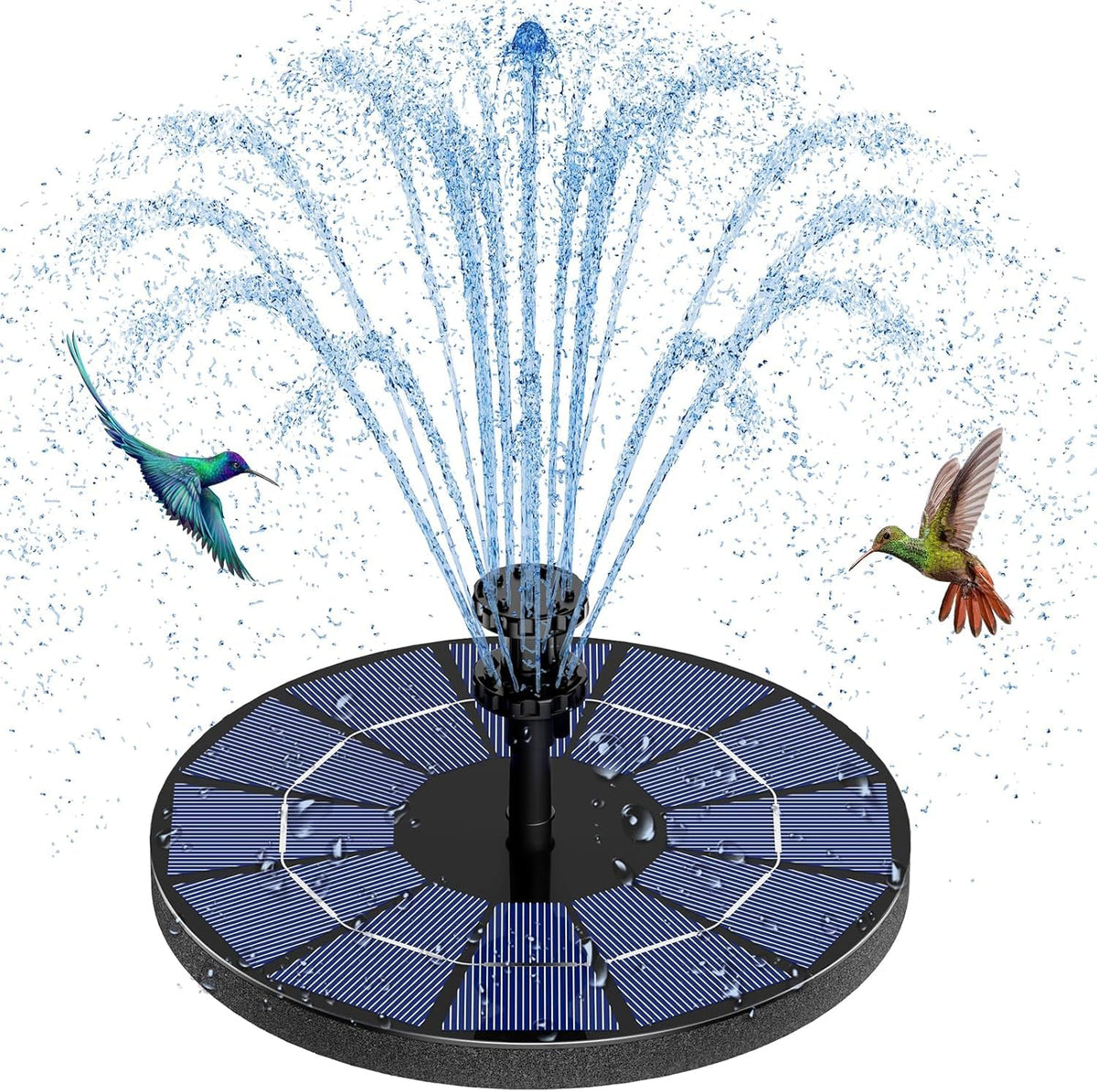 AISITIN solar fountain panel view shows efficient charging for continuous operation.