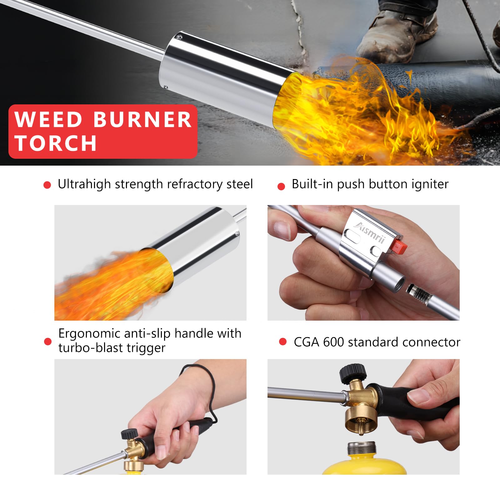 Aismrii weed torch 36-inch length keeps you at a safe distance.
