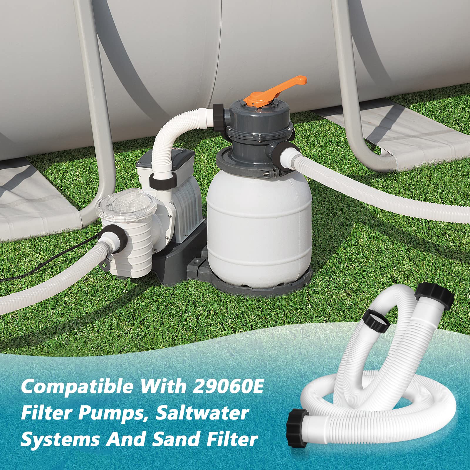 AISunGoo hoses compatible with most above-ground pool pumps and saltwater systems.