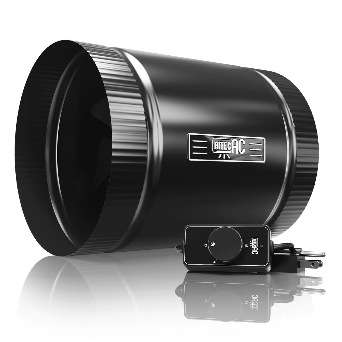 AITECAC 6-inch inline fan front view showing compact grow tent airflow