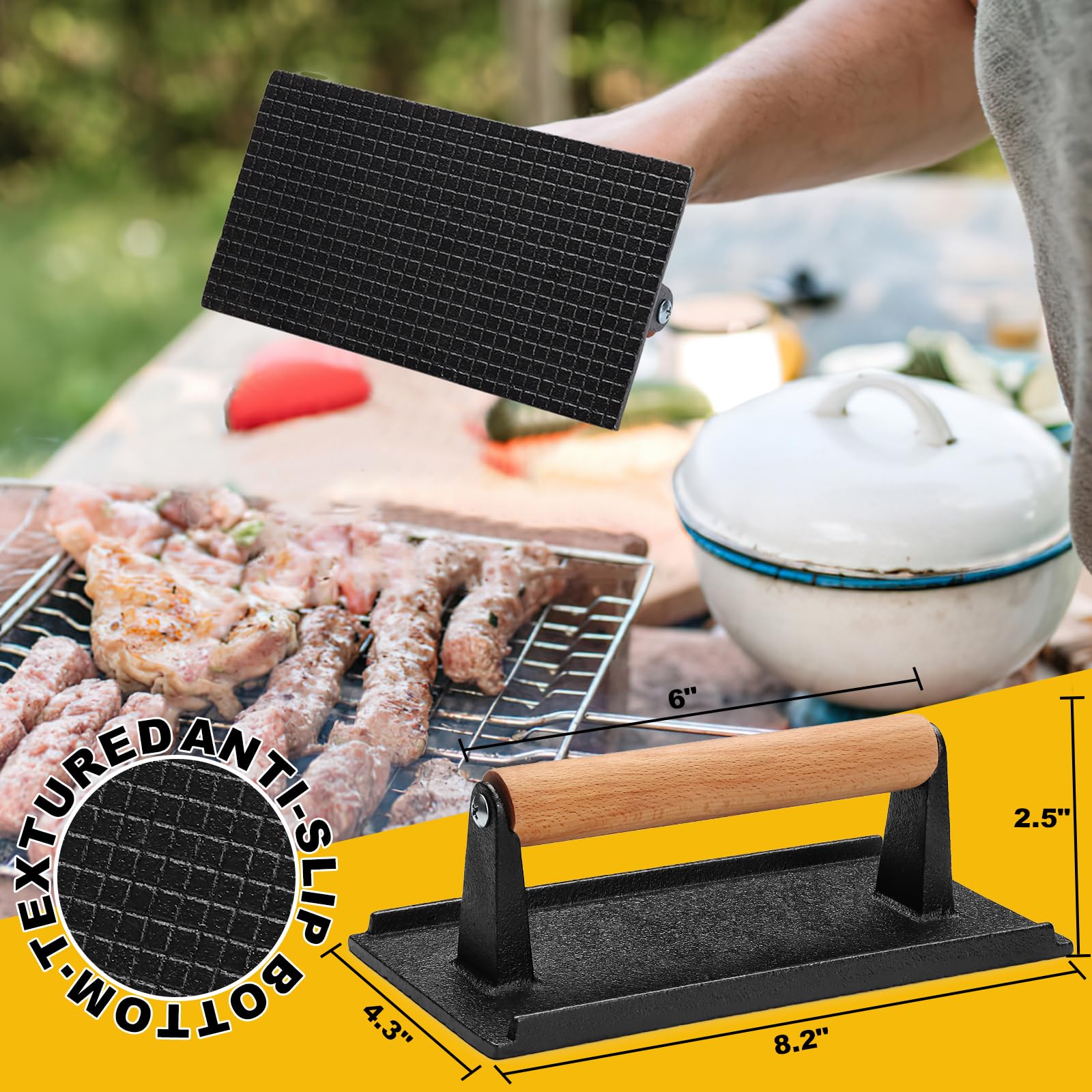 AIVIKI press showing grooved bottom design for grill marks and drainage.