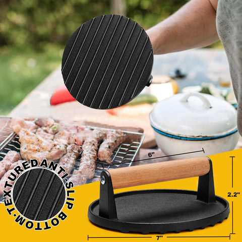 AIVIKI burger press showing grooved bottom for sear marks