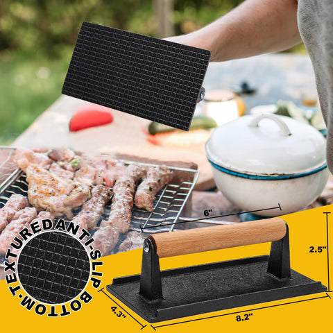 AIVIKI press showing grooved bottom design for grill marks and drainage.