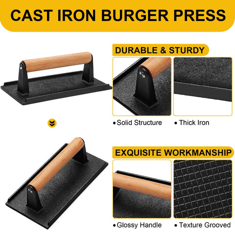 AIVIKI burger press with wooden handle close-up for safe grip.