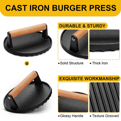 AIVIKI cast-iron burger press with flat surface for uniform cooking