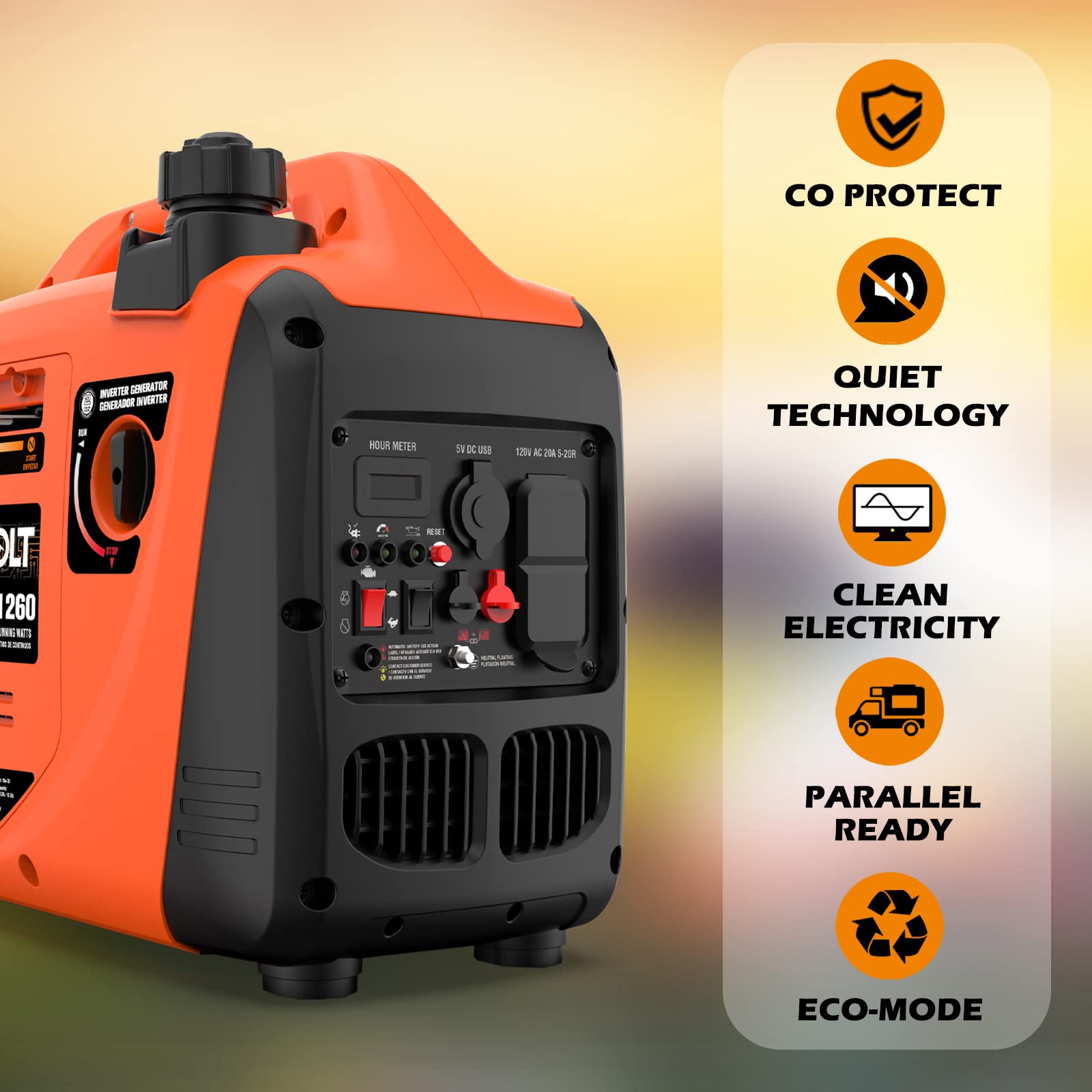 AIVOLT 1600W inverter generator carry handle showing easy portability for camping trips.