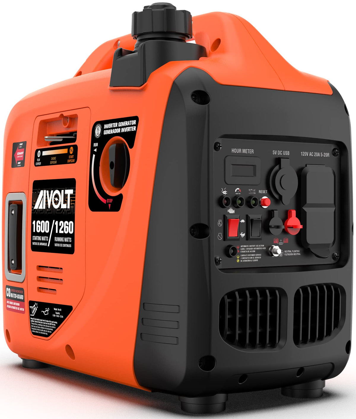 AIVOLT 1600W inverter generator front panel view delivering stable power for sensitive electronics.
