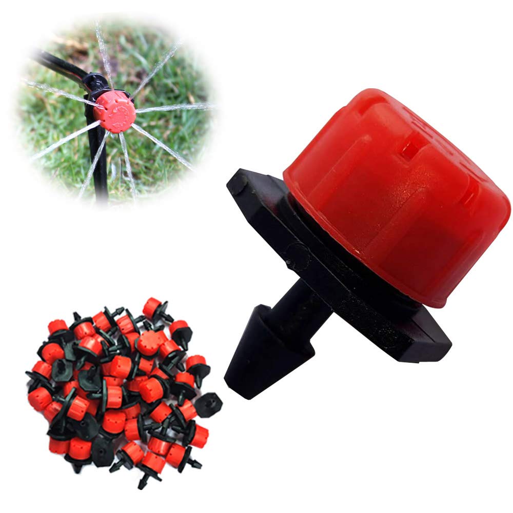 AIYAYI adjustable irrigation dripper close-up showing 8 spray holes for customizable watering