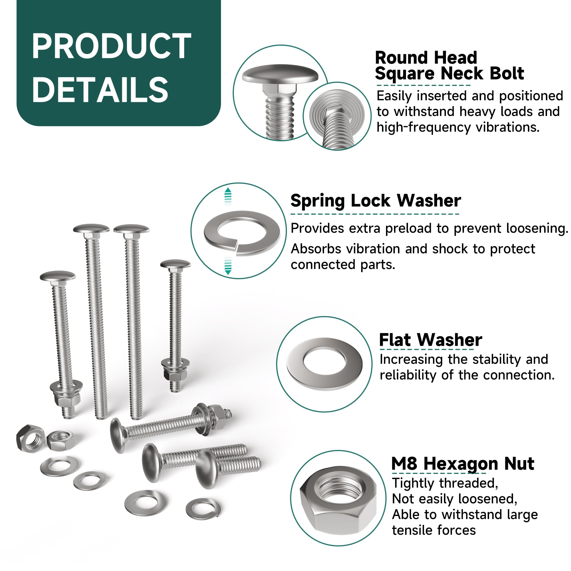 AIYOTAR round head square neck bolt for sturdy furniture and wheelbarrow joints.