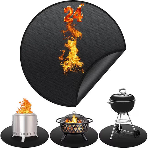 AIZEUSS 24in fire pit mat round under grill protects deck from embers