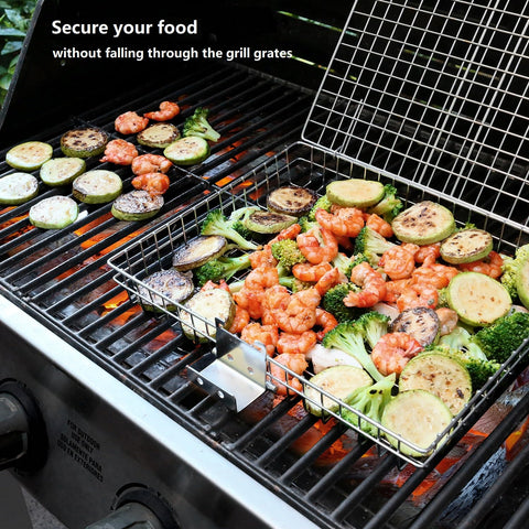 AIZOAM grill basket with ample space for meat and vegetables.