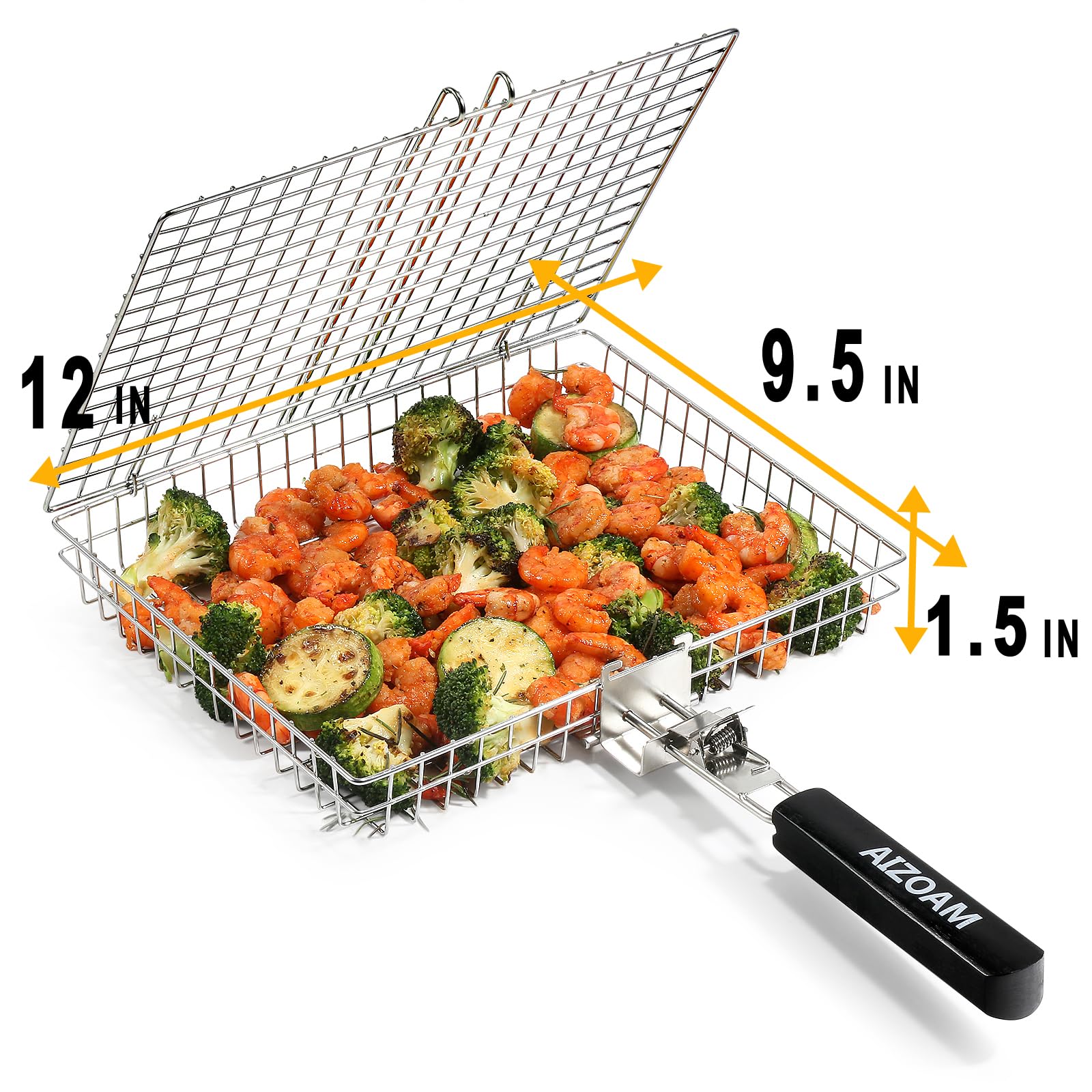 AIZOAM secure-latch keeps food in place during flipping.
