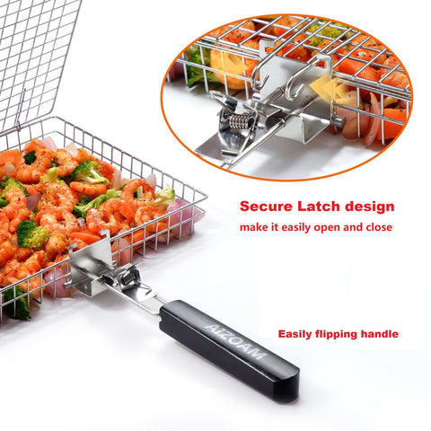 AIZOAM stainless steel basket provides durable, rust-resistant grilling.
