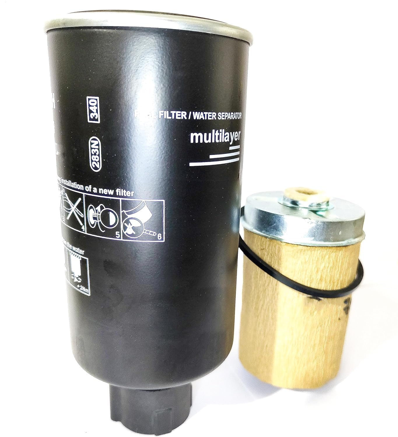 AJ Automotive fuel filter combo Mahindra packaging; ready for quick installation.