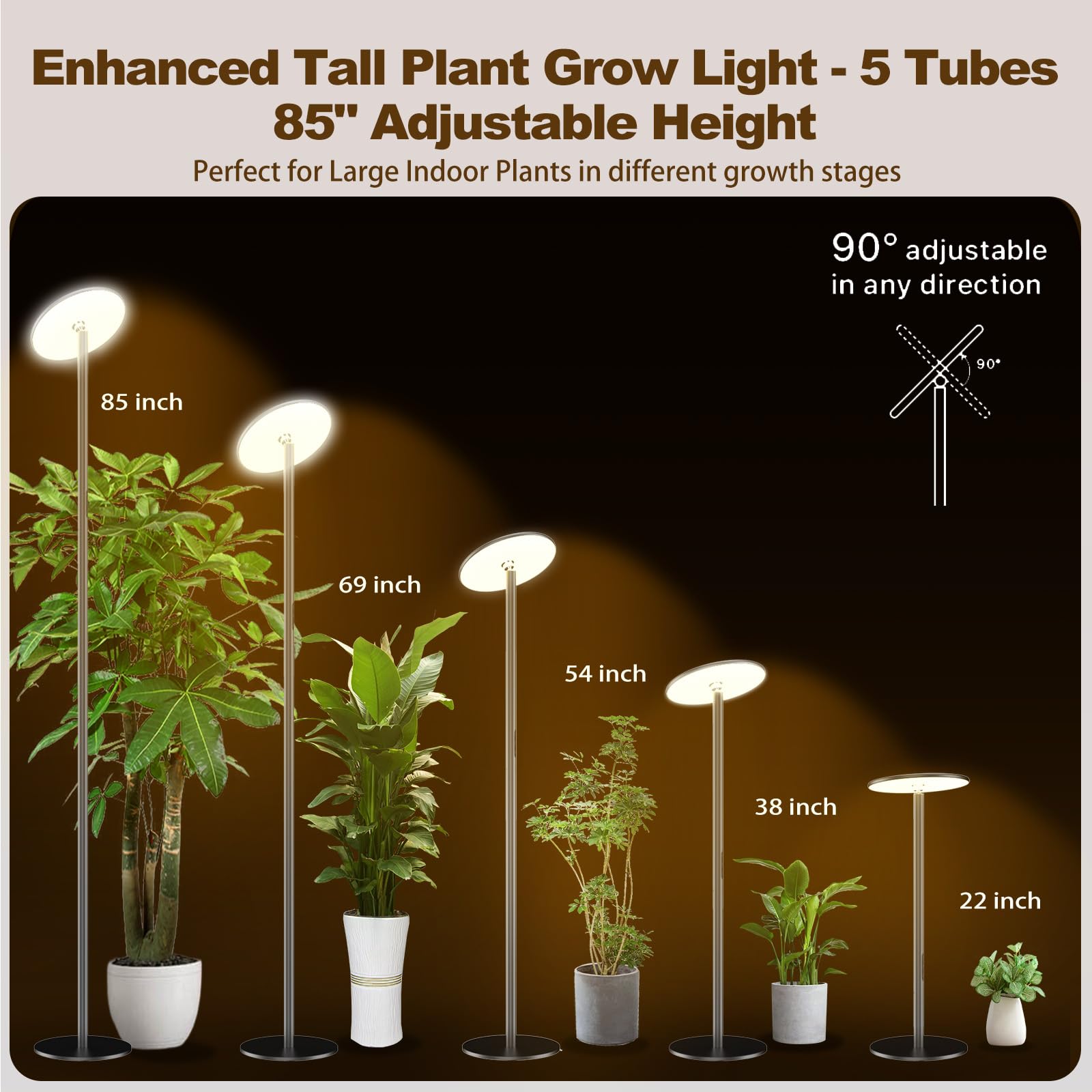 AJABotanics grow light sturdy base supports large plants while blending with decor.