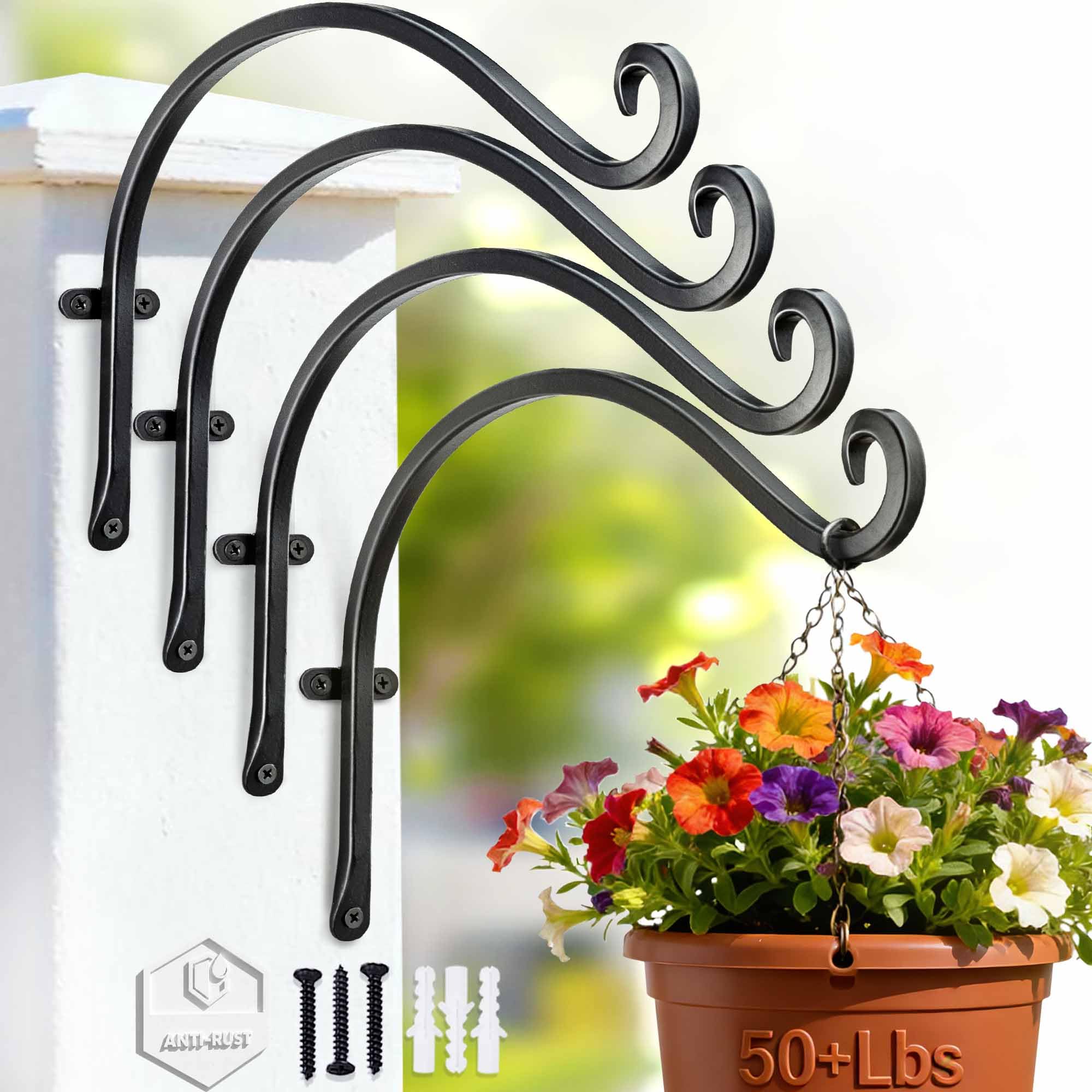 AJART 12-inch hanging plant hanger four-pack secures large outdoor planters.