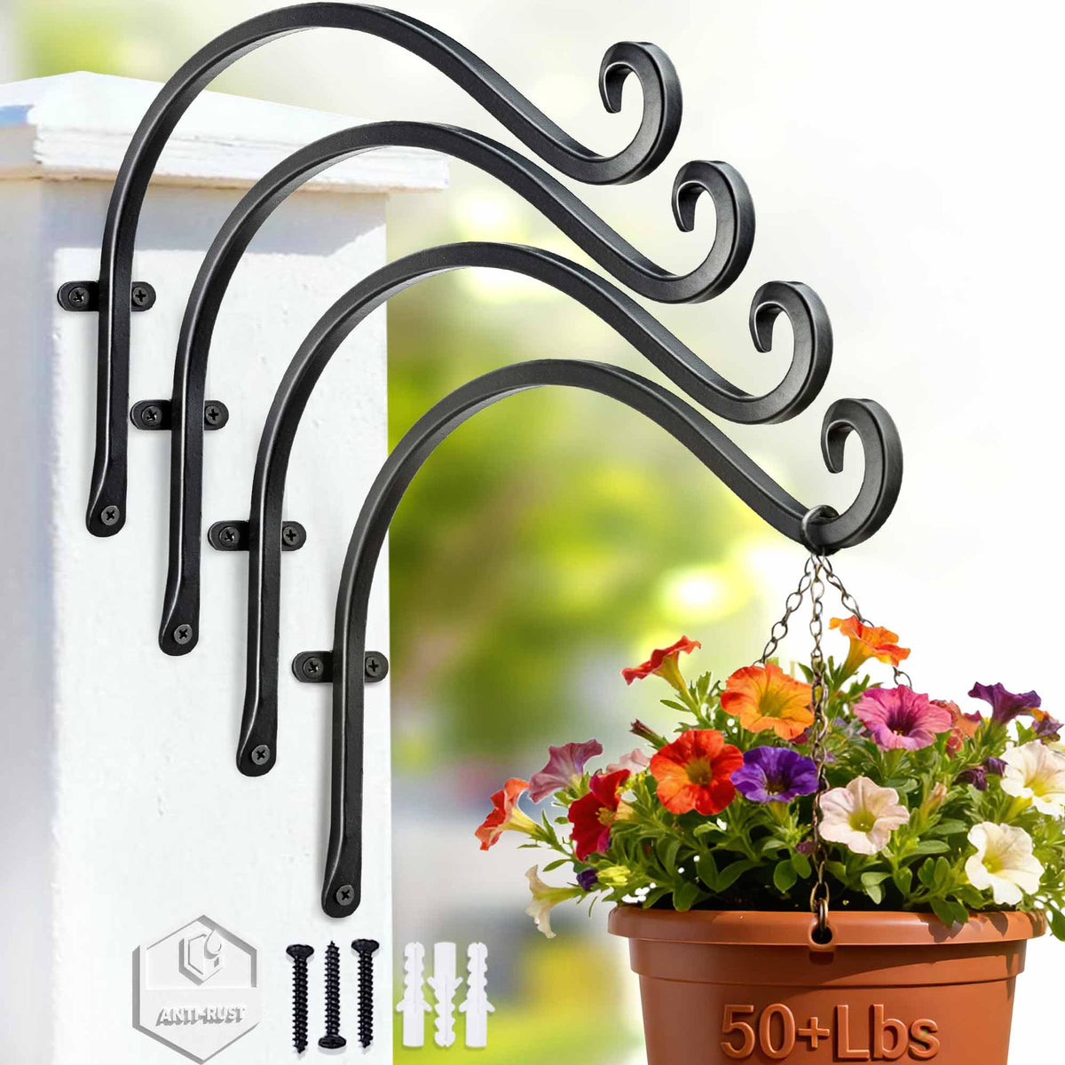 AJART 12-inch hanging plant hanger four-pack secures large outdoor planters.