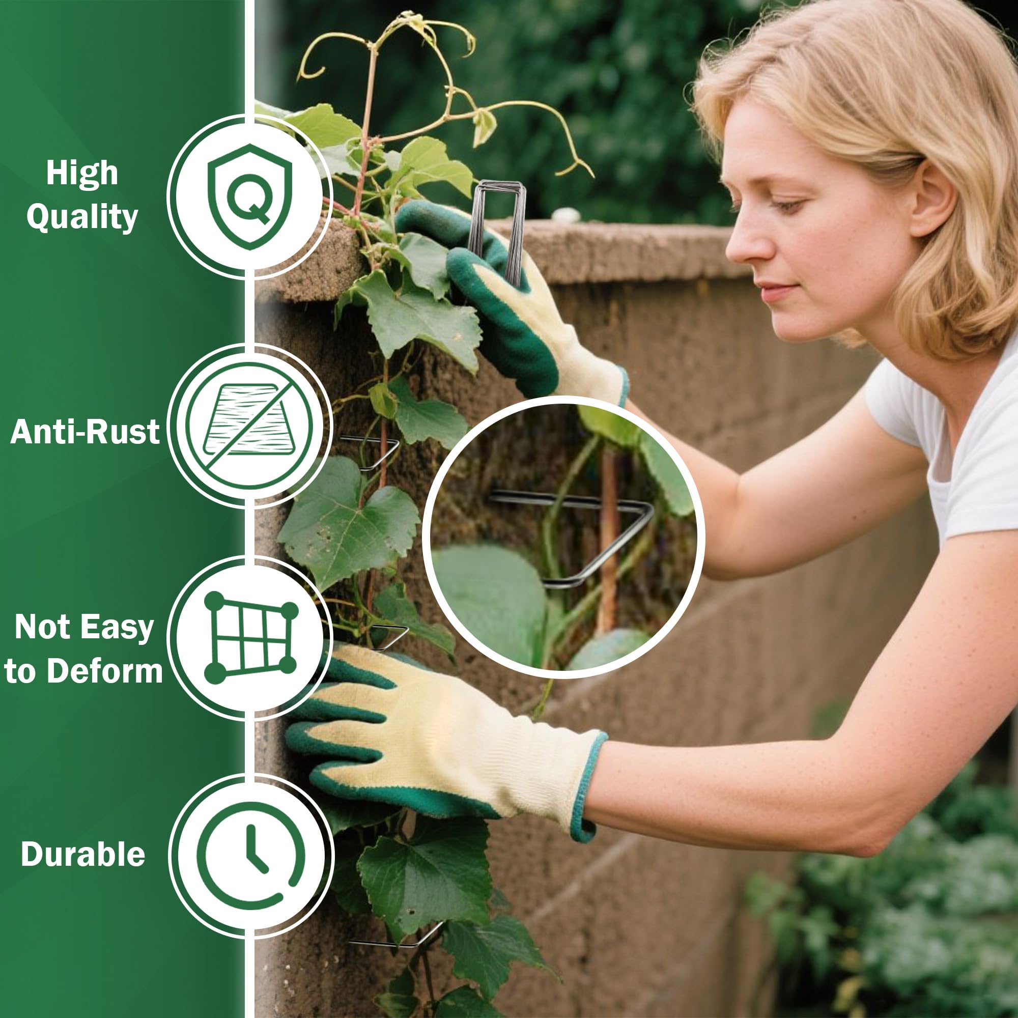AJART 6-inch galvanized stakes anchored in soil for turf and fabric stability.
