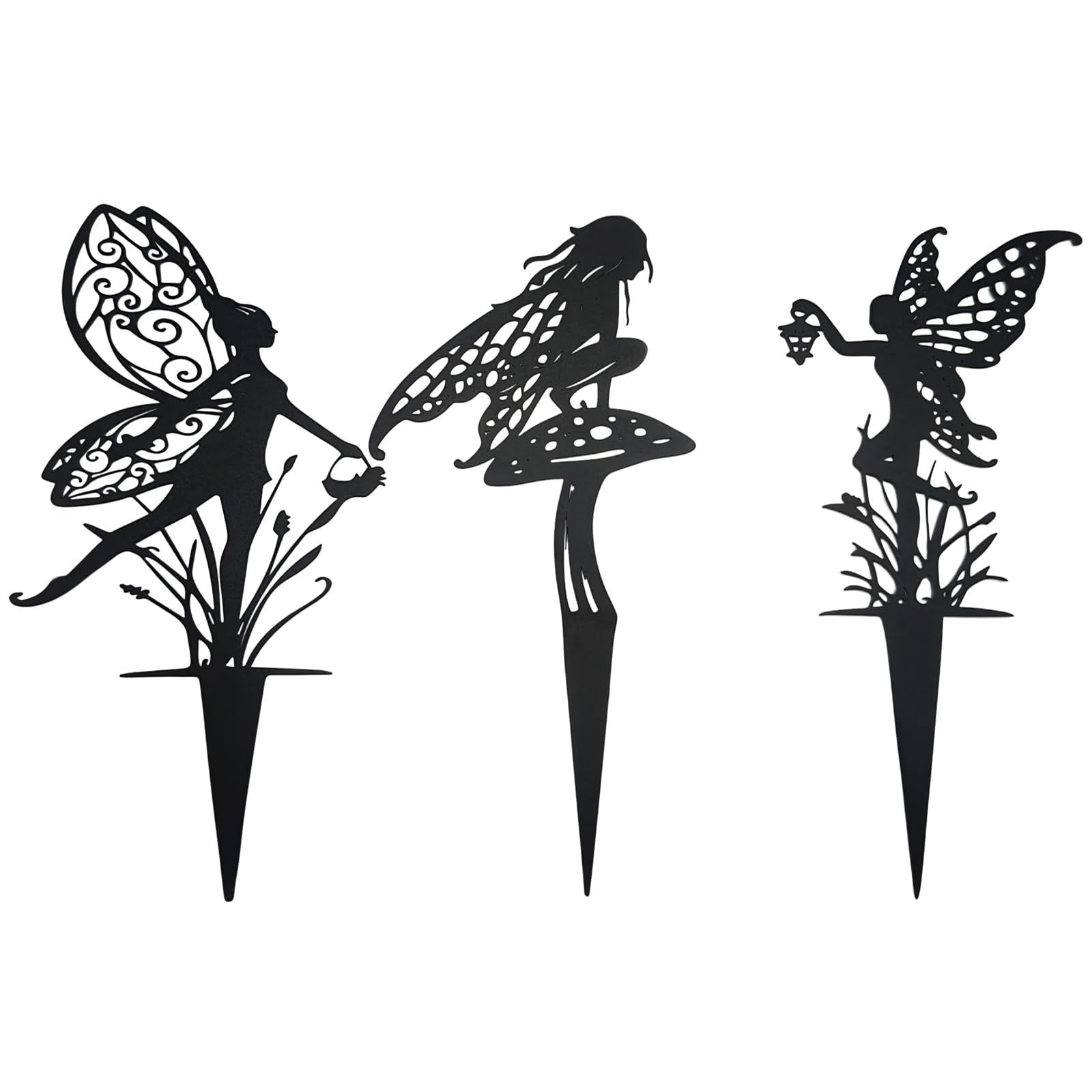 AJHXZMFC decorative butterfly fairy garden stake in black metal for durable outdoor decor.
