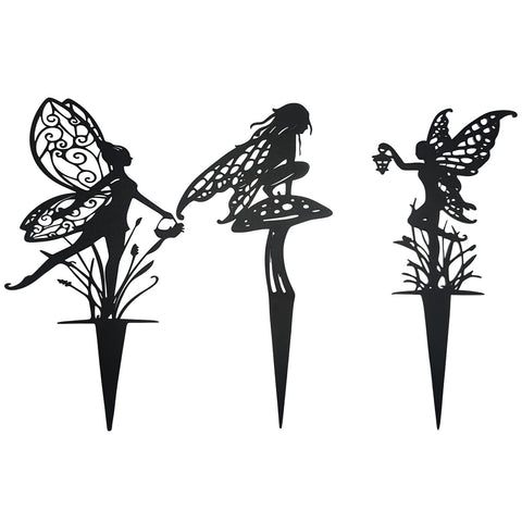 AJHXZMFC decorative butterfly fairy garden stake in black metal for durable outdoor decor.