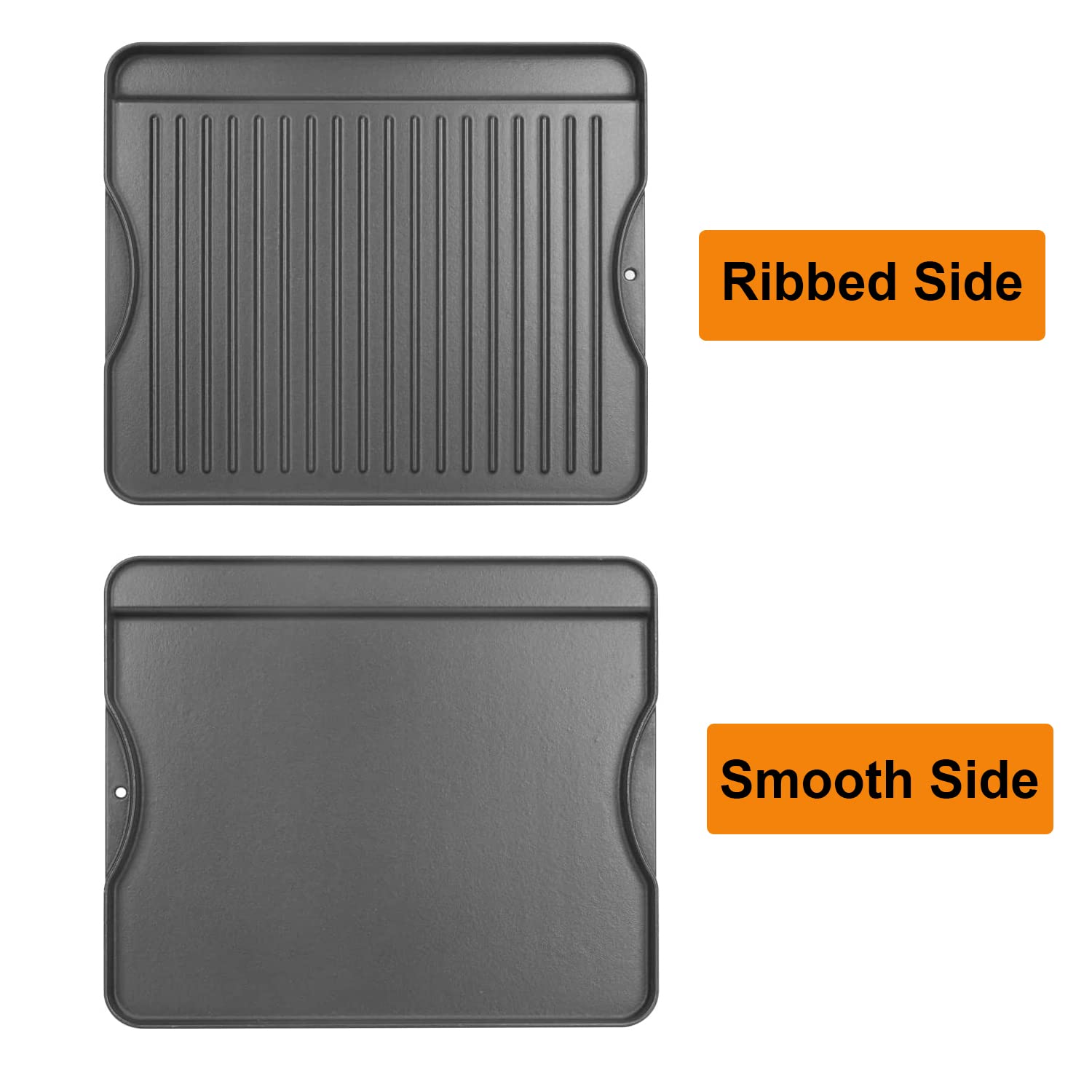 AJinTeby griddle ridged side ideal for searing steaks and burgers.