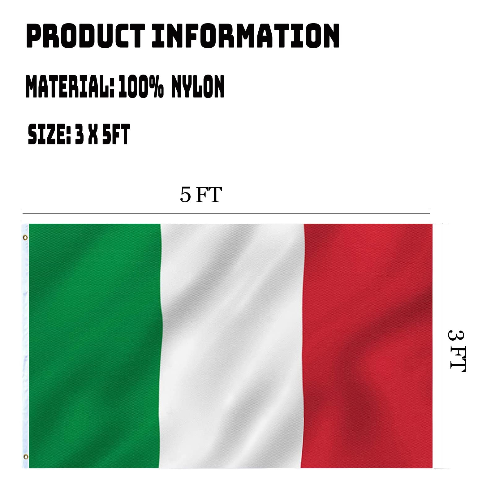 AJJSUE Italy flag suitable for indoors, outdoors, car, boat, or wall displays.