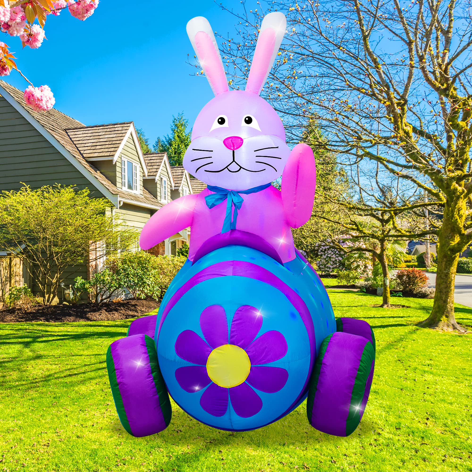 AJY Easter bunny inflatable with LED lights brightens yard at night