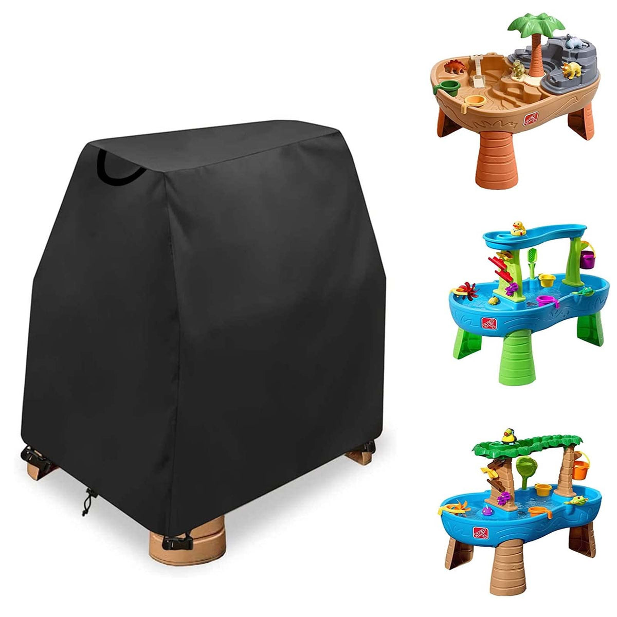 AKEfit kids water table cover on a sunny backyard, shielding from rain and leaves.