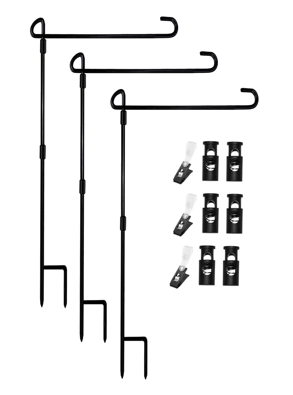Akeydeco garden flag pole stand outdoors in a garden display showing durability.