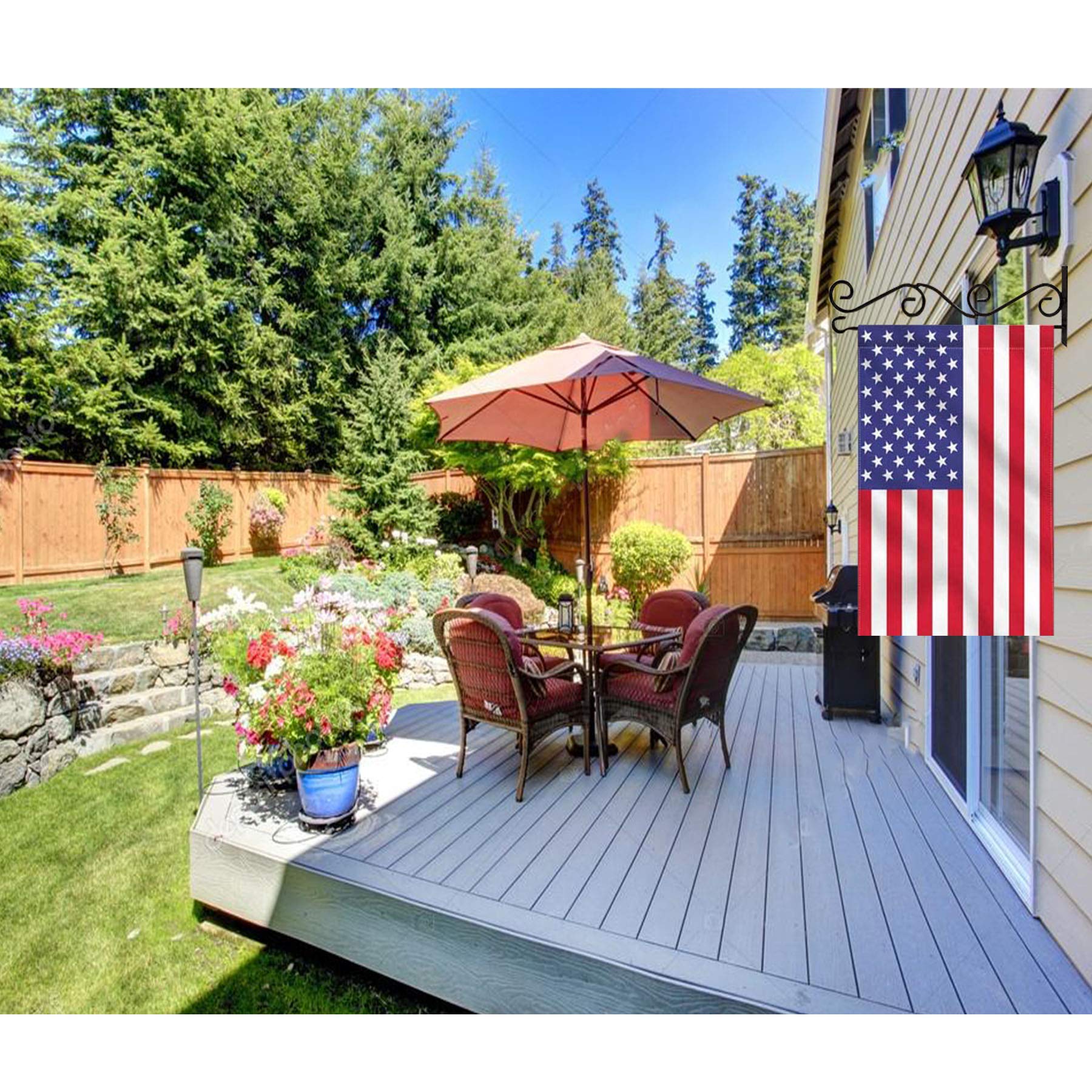 Akeydeco Rust-proof metal flagpole resists weather for long-lasting displays.