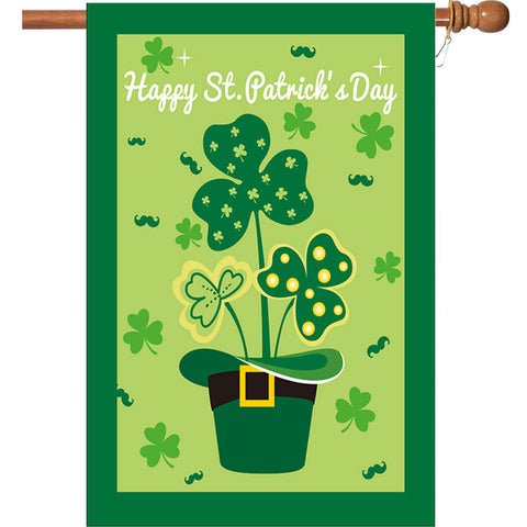 Akeydeco St Patrick's Day flag with clover and hat display for garden or porch decor