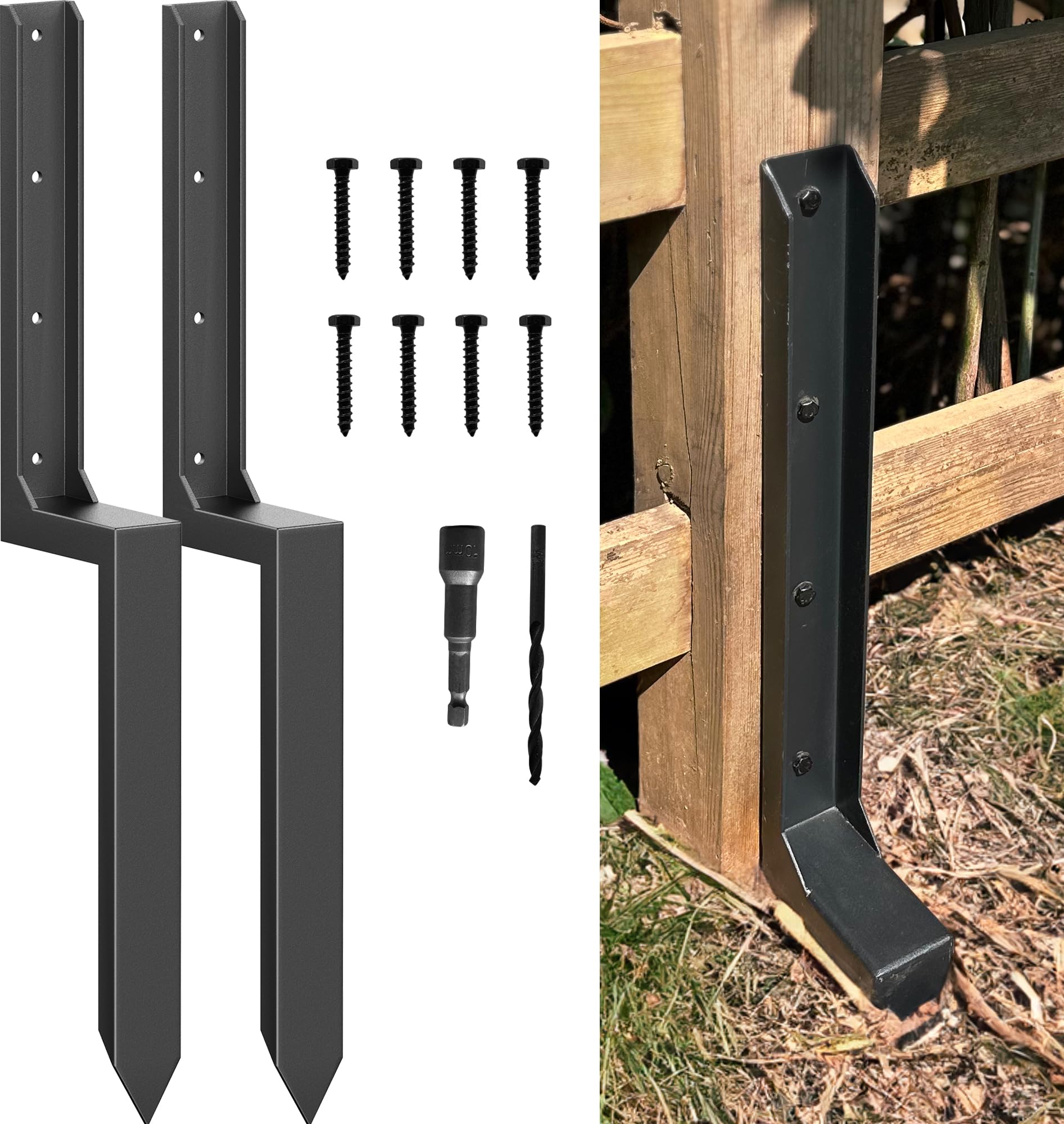 AKINGKONG fence post anchor stabilizes 4x4/6x6 posts for wind resistance.