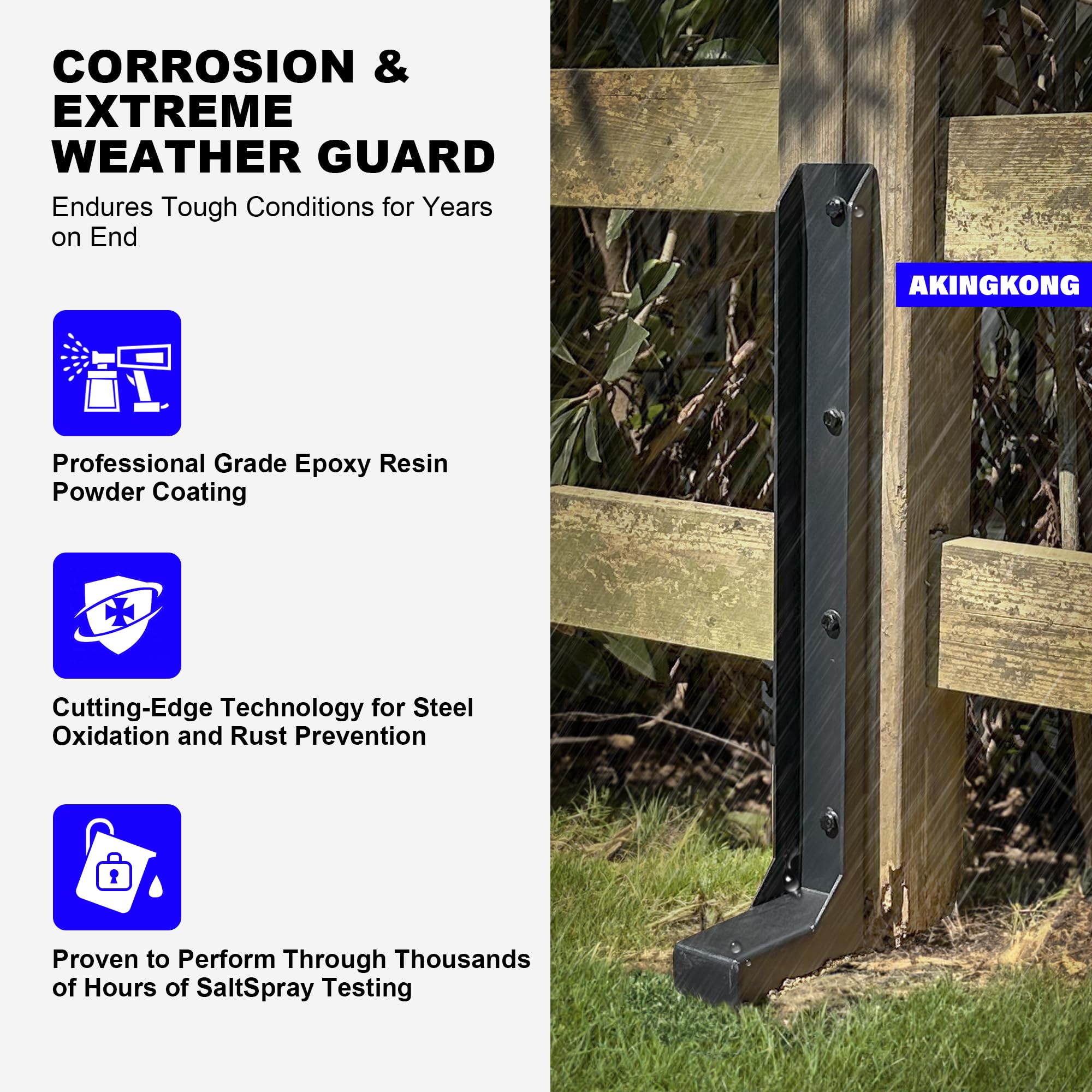 AKINGKONG rust-resistant coating protects outdoor posts and fittings.