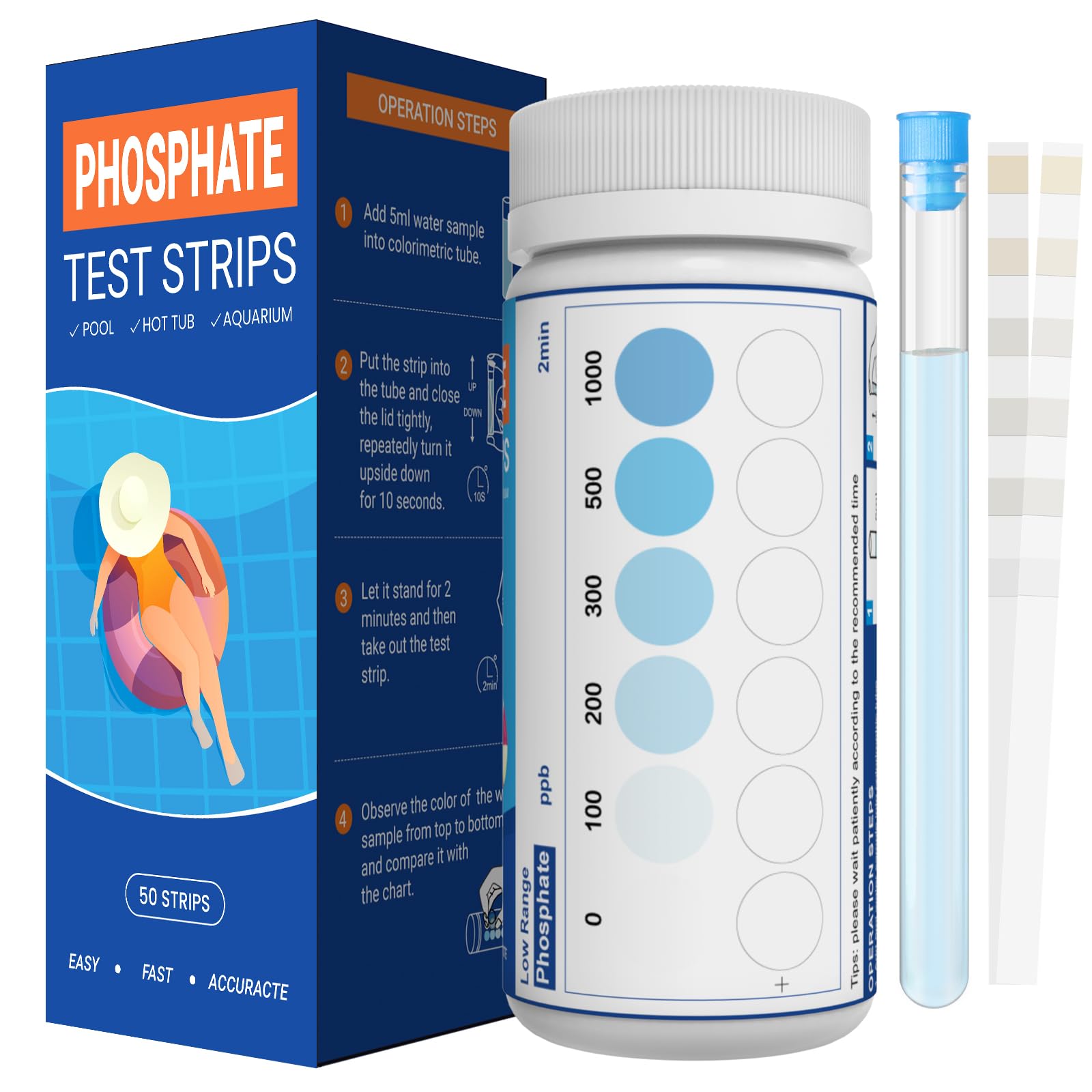 AKSBTEC phosphate test kit with 50 strips for quick pool testing results