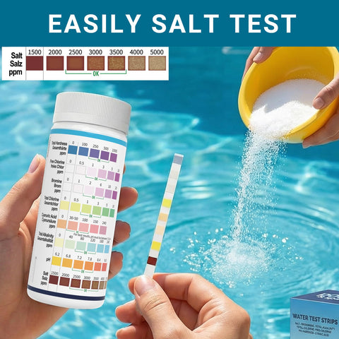 AKSBTEC dip-strip in pool water for quick reading.