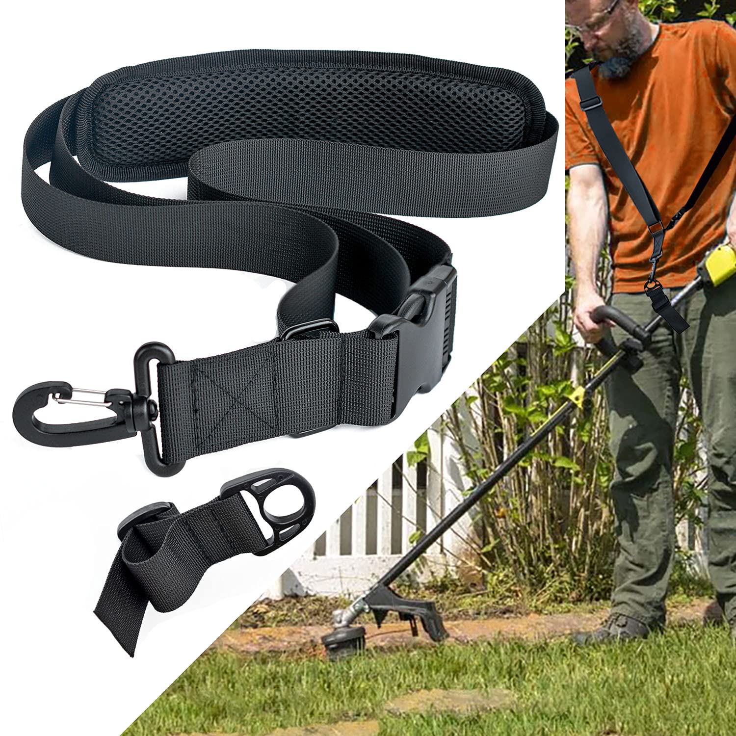 AKUATUZ trimmer strap shoulder harness for ergonomic support during yard work