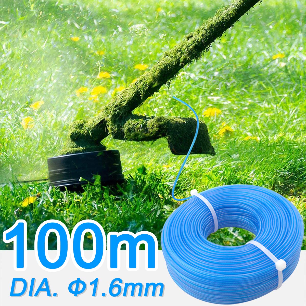Akuoly blue trimmer line in use for lawn edging and clearing