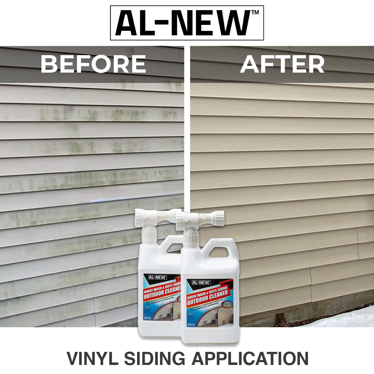 AL-NEW Outdoor Cleaner on aluminum siding restoring brightness with minimal scrubbing